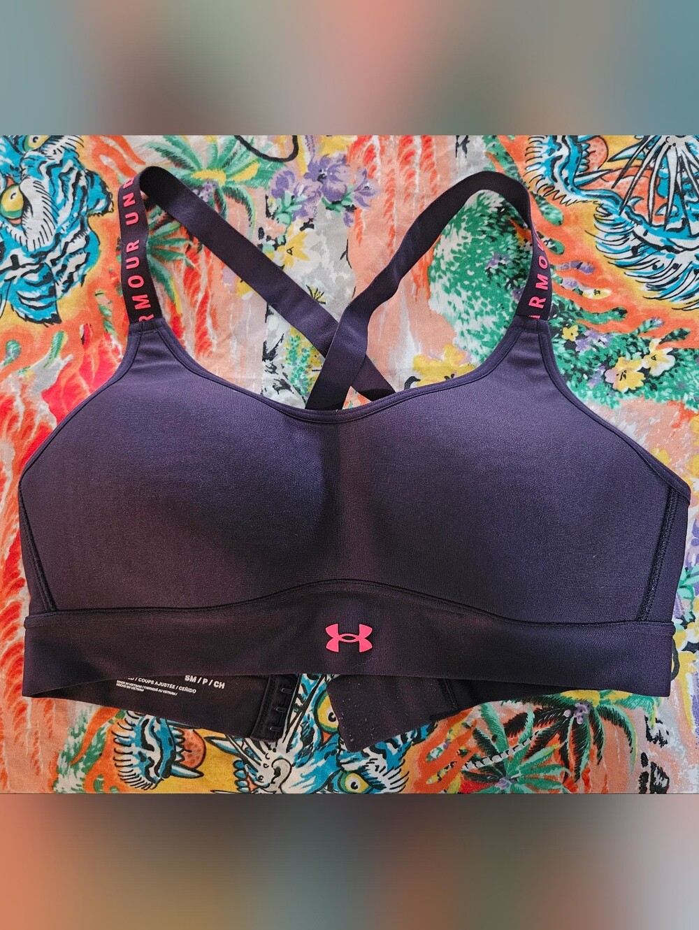 Under Armour Purple Sports Bra with Pink Logo